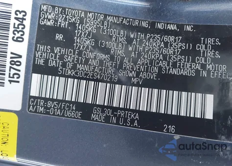 2014 Toyota Sienna Le V6 8 Passenger z USA, uszkodzony, nr VIN 5TDKK3DC2ES470219